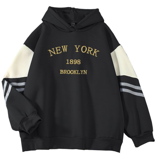 American Style Color Block Sweatshirt Couple Loose Fit NEW YORK 1898 Pullover Outerwear Cool Top_viptrois.com