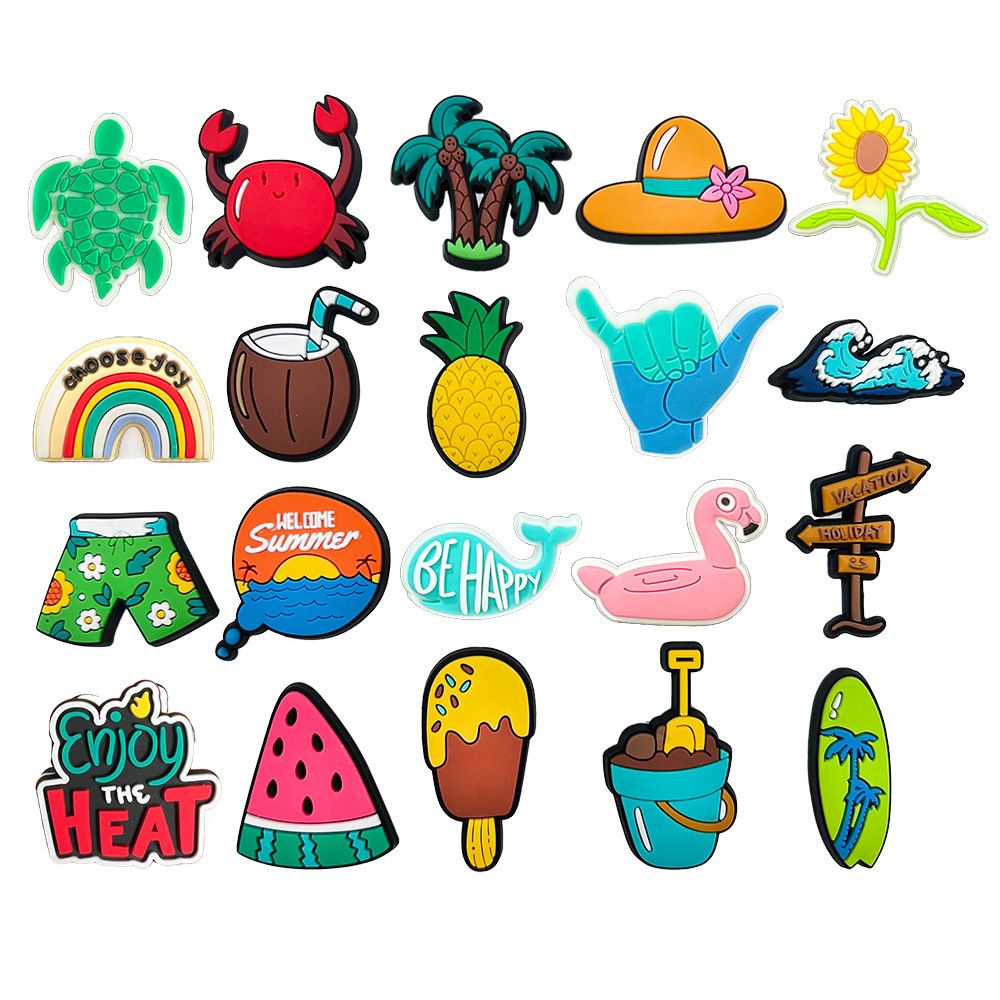 20 Sets Cute Summer Series Shoes Flower Decoration Buckle Cartoon Set Soft Rubber Shoes Accessories Accessories Accessories_viptrois.com