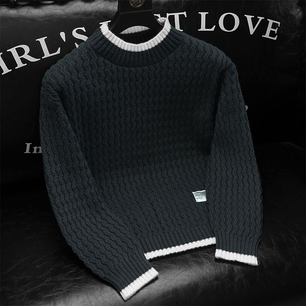 Men's Clothing Autumn And Winter Half Turtleneck Sweater Men's Versatile Trendy Loose Knit Sweater Lazy Sweater Warm Bottoming Shirt_viptrois.com