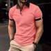2024 Spring Button Shirt Solid Color Short Sleeved Polo Collar T-shirt Casual Fit Top Men's Wear_viptrois.com