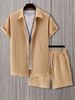 Men's Clothing Loose Button Short Sleeved Jacket Solid Color Shorts Casual Suit Summer Fashion Sports Men's Wear Two Piece Suit_viptrois.com