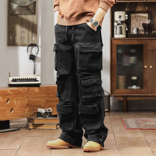 Men's Clothing Men’s Japanese Vintage Work Pants – Straight-Leg Utility Style, Wrinkle-Resistant Cotton Blend, Multi-Pocket Casual Trousers_viptrois.com