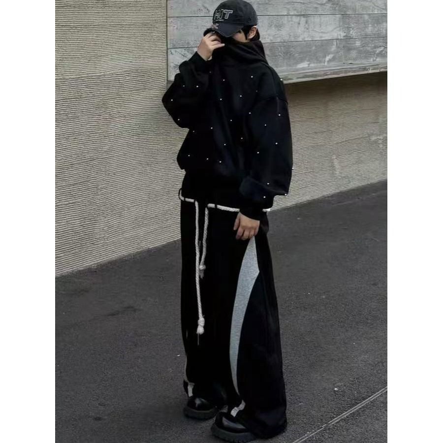 "Unisex Retro Tie-Dye Hooded Sweatshirt – Pearl Embellished Spray-Painted Loose Cardigan Top"_viptrois.com