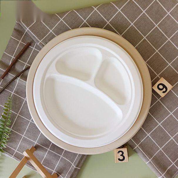 9-Inch Two-Compartment Three-Compartment Round Disposable Biodegradable Tableware Thickened Snack Barbecue Picnic Paper_viptrois.com