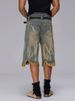 Men's Clothing 2025 Summer American Fashion Brand Brushed Yellow Mud Dye Washed Old Denim Shorts Loose Cropped Version Pants Trendy_viptrois.com