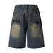 Men's Clothing Painted Spider Denim Shorts Loose Retro Distressed Blue Straight Shorts_viptrois.com