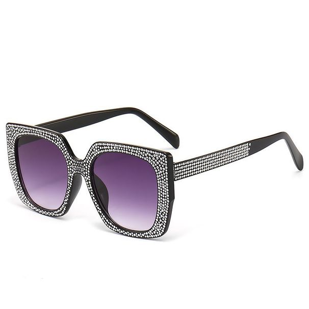 Diamond studded square full frame fashion sunglasses fashion casual versatile sunglasses for men and women_viptrois.com