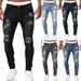 Men's Clothing Trousers Ripped White Slim Denim Trousers Fashion Calf Trousers_viptrois.com