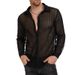 Men's Clothing Lace See Through Shirt Sexy Hollow Mesh Long Sleeved Shirt Casual Tops_viptrois.com