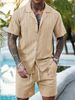 Men's Casual Cardigan Shorts Set Summer Short Sleeve Drawstring Style New TK_viptrois.com
