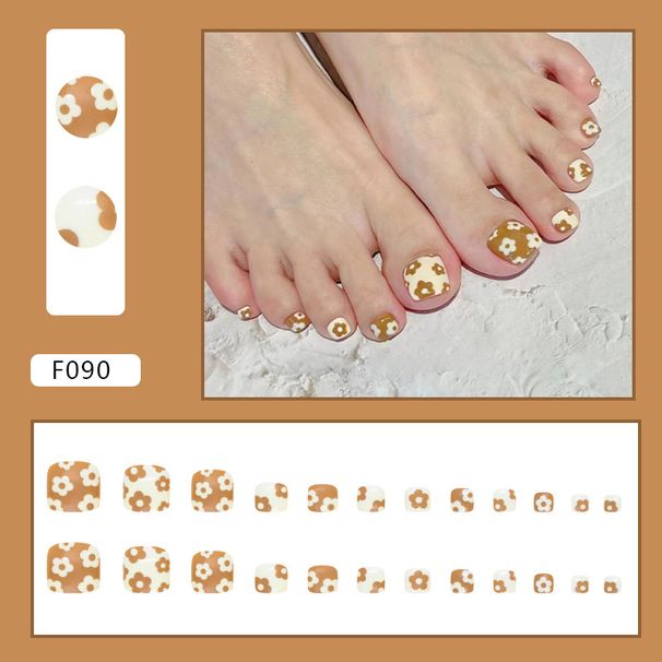 Cute Short Foot Nail Milk Coffee Chestnut Color Complementary Flower Nails Summer Necessary Wear Foot Nail_viptrois.com
