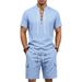 Men's Breathable Linen Short Sleeve T-Shirt And Shorts Set Summer Casual Loose Fit Outdoor Workwear Style Outfit_viptrois.com