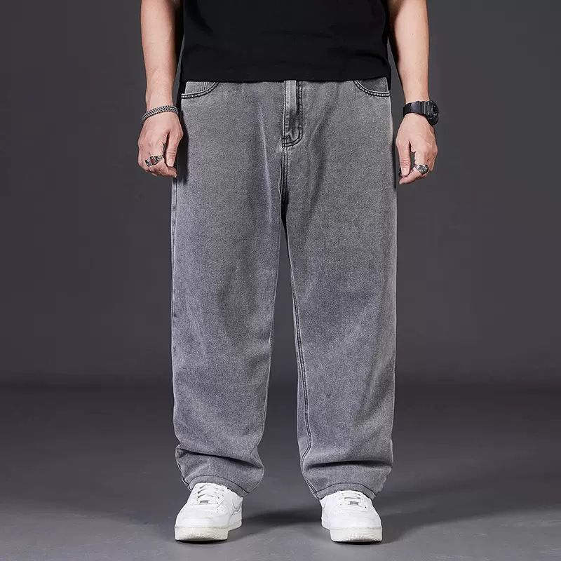Large Jeans For Men In Autumn Added Fat, Plus Size Men's With Loose Straight Fat Guy, Wide Legs, Elastic Waist, Long_viptrois.com