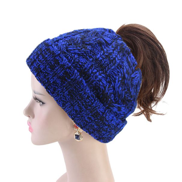 Popular ponytail braid hole Fried Dough Twists two-color wool winter women's hat YL-158_viptrois.com