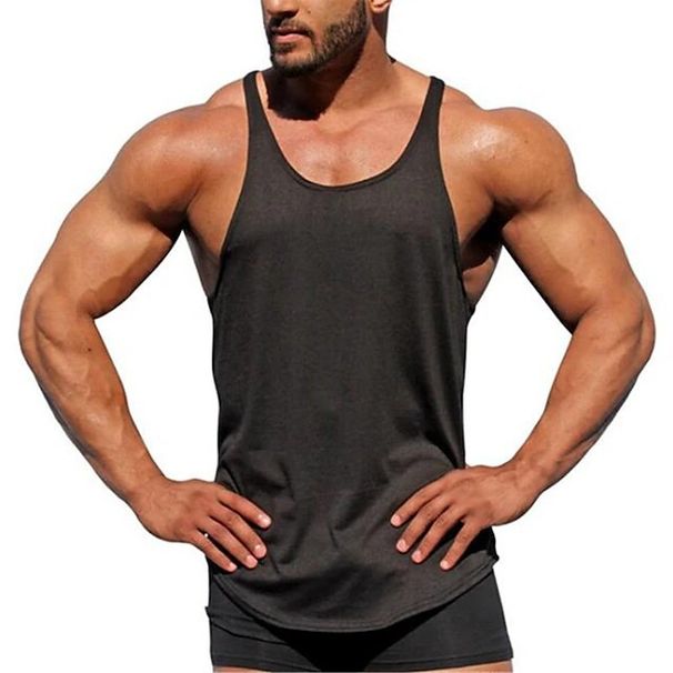 Men's American Style Sports Tank Top Muscle Training Cotton Plus Size Summer Round Hem Solid Color Vest_viptrois.com
