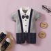 Baby clothing Infant boys and toddlers gentleman bow tie bow tie lapel splicing harbour coat short sleeve onesie_viptrois.com