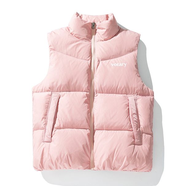 Monochrome Man- 90 Stand Collar Windproof Down Vest For Men Winter New Trendy Brand Printed Couple Thickened Puffer Jacket Coat_viptrois.com