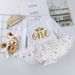 Baby clothes Long Sleeve Baby White Holiday Clothes Suit Letterone One One-piece Child Dress Newborn Birthday Outfit_viptrois.com