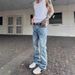 Men's Clothing Washed Snowflake Pattern Ice Blue Straight Jeans Cleanfit Vibe Style Men_viptrois.com