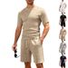 Men's Summer 2-Piece Set Jacquard Short Sleeve T-Shirt & Drawstring Shorts Casual Outfit_viptrois.com