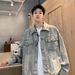 Washed Denim For Men's Spring Autumn 2025 New Style Trendy Ripped Hole And Handsome Casual Jacket_viptrois.com