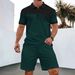 Men's Clothing Men's New Waffle Button Solid Color Lapel Short Sleeved T Shirt Shorts Casual Suit_viptrois.com