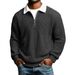 Men's Waffle-Knit Polo Shirt – Long Sleeve Color Block Collar Top, Casual & Stylish For Everyday Wear_viptrois.com