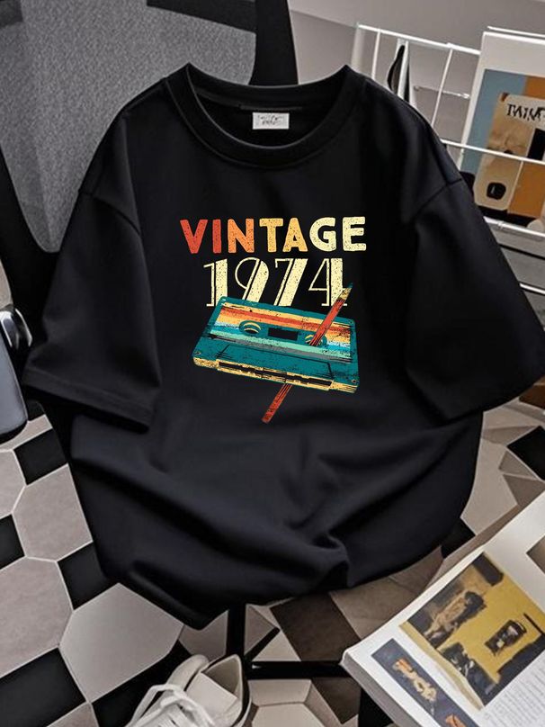 Vintage 1974 Music Cassette 49th Birthday S 49 Years Old T Shirt SweaT 18320 Slightly Breathable Casual Unisex Stretched Designer Clothes Soft_viptrois.com