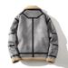 Men's Oversized Faux Shearling & Leather-Trim Jacket – Fleece-Lined Winter Coat With Notch Lapel (Gray, M-5XL)_viptrois.com
