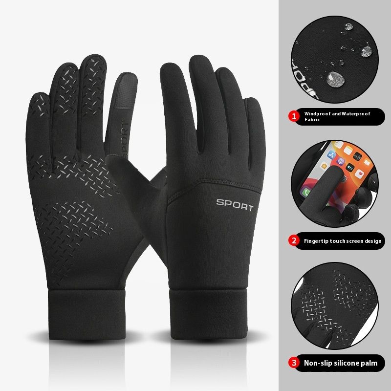 Warm Cycling Gloves For Autumn And Winter Skiing And Mountaineering Men's Driving And Cycling Velvet Touch Screen Anti Slip And Dew, Two Fingers_viptrois.com