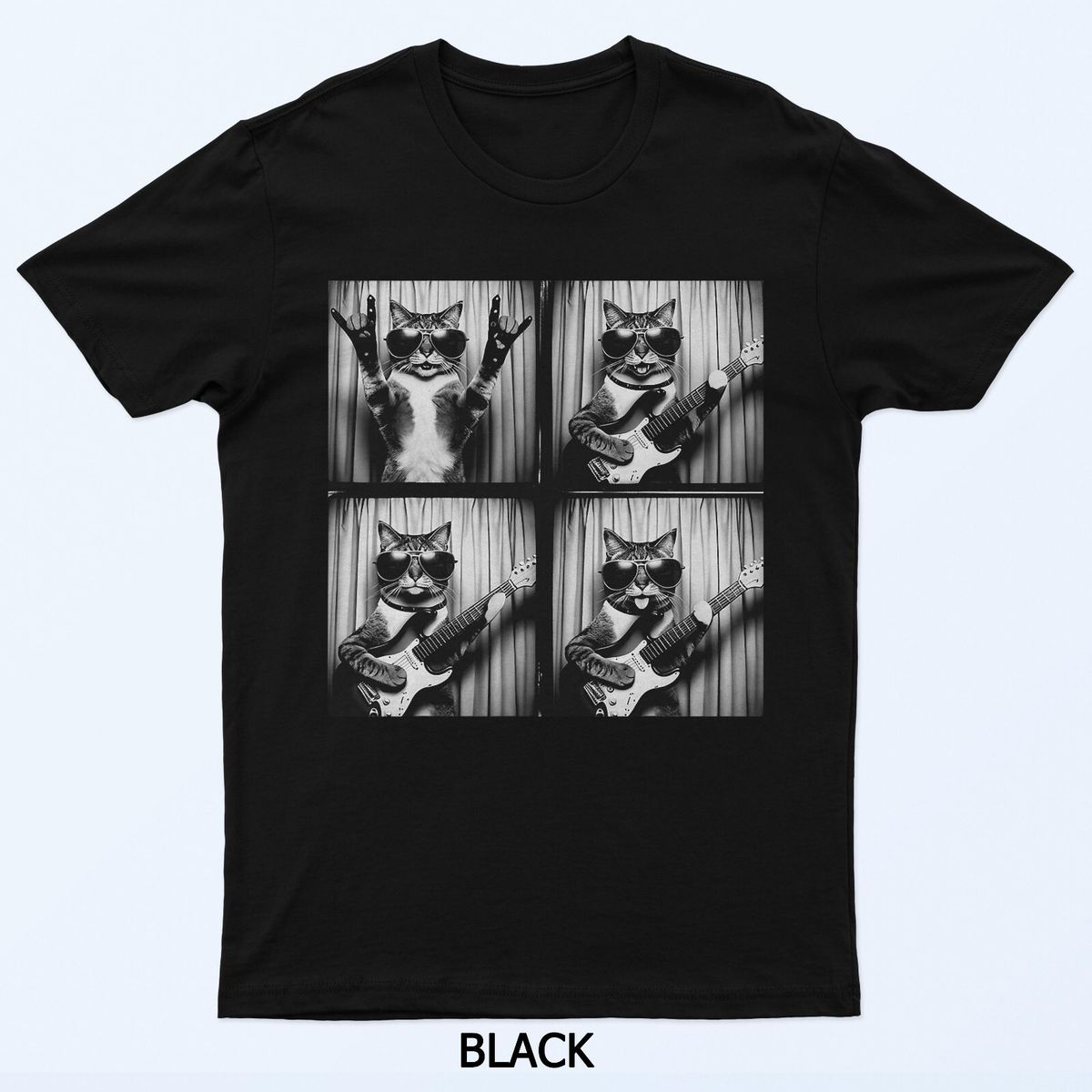 Funny Cat Playing Guitar Photobooth Rock Music Silly Graphic T-Shirt Mens Womens Tees Top_viptrois.com
