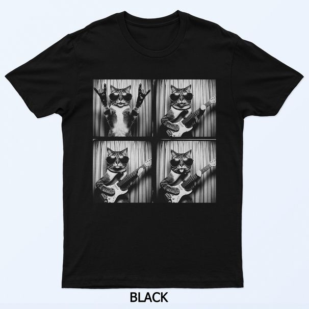 Funny Cat Playing Guitar Photobooth Rock Music Silly Graphic T-Shirt Mens Womens Tees Top_viptrois.com