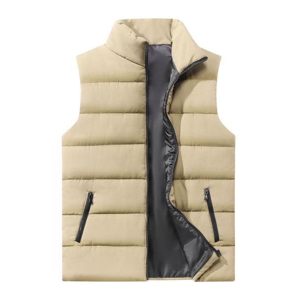 Winter Warm And Fashionable Cotton Men's Zipper Pocket Vest Stand Collar Jacket_viptrois.com