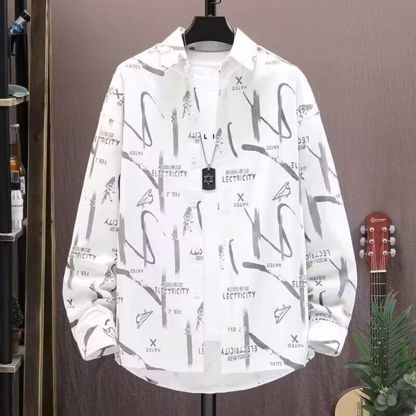 Stylish Men's Jacket 2026 Spring/Autumn New Fashion Printed Turn-down Collar Work Shirt Spring Top_viptrois.com