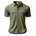 Men's Clothing Short Sleeved Shirt Solid Color Patch Pocket Cardigan Loose Lapel Linen Shirt_viptrois.com