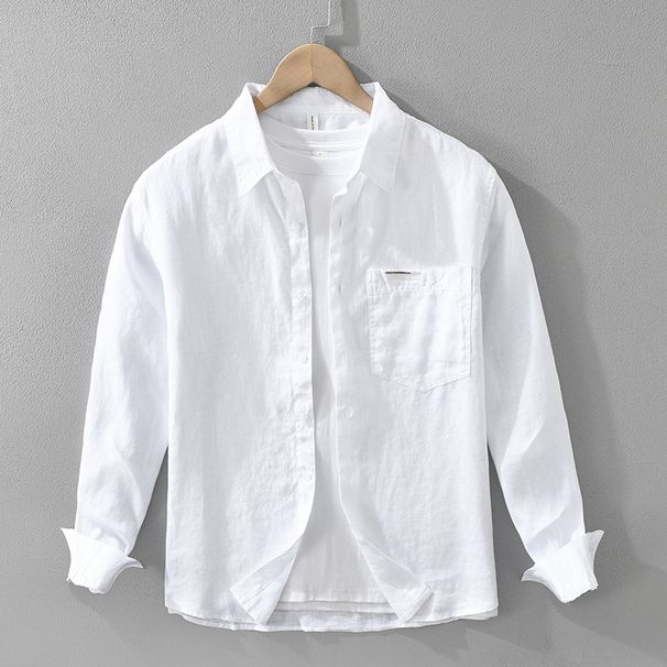 Classic Linen Long Sleeved Shirt For Men, Fashionable And Versatile, Artistic And Casual Loose Top_viptrois.com