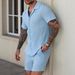 Men's Solid Color Shirt Casual Loose Short Sleeved Shorts Beach Suit_viptrois.com