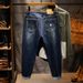 Factory Direct Supply Of New Men's Jeans Lace-up Drawstring Elastic Harlan Pants Men's Heavy Industry Washed Large Size Jeans_viptrois.com