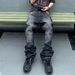 Men's Clothing Ink Splashed Flared Cat Whisker Jeans Unisex Retro Texture Slim Fit Trousers_viptrois.com