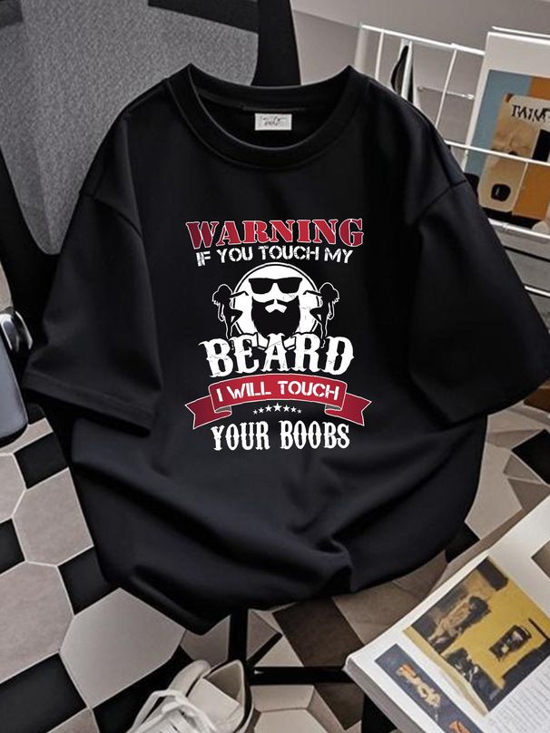 BEST TO BUY Dark Funny If You Touch My Beard I Will Touch Your Boob T-Shirt Graphic Versatile Soft Stretched Fashion Streetwear Breathable_viptrois.com