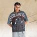 American-style Crop With Architectural Text Printed All Over, Washed And Distressed, Loose Fit, One-piece Cut,_viptrois.com