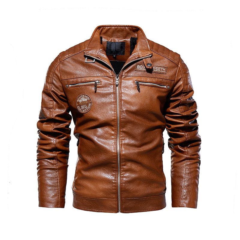 Men's leather jacket pu leather jacket European and American motorcycle clothing fleece leather jacket men_viptrois.com