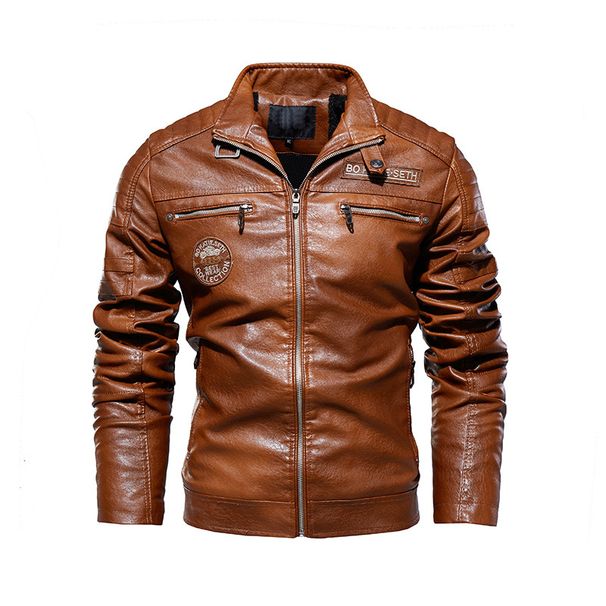 Men's leather jacket pu leather jacket European and American motorcycle clothing fleece leather jacket men_viptrois.com