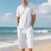 Men's Clothing Men's Linen Blend Polo Shirt & Shorts Set - Breathable Summer Outfit With Relaxed Fit_viptrois.com