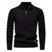 Men's Stand Collar Knit Sweater - Slim Fit, 95% Cotton, Half-Zipper Pullover (Navy/Black/Green/Light Gray/Dark Gray/Beige)_viptrois.com