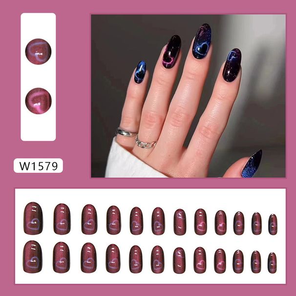 Nails Art Chasing Light Cat's Eye Wearing Armor Removable Medium Long Oval Nail Patch Love Nail Patch Foreign Trade Nail Patch 24_viptrois.com