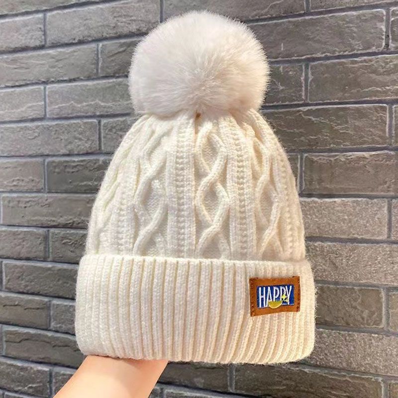 Winter Warme Mode Mützen Gestrickte Hüte Für Frauen Mädchen Faux Pelz Ball Wolle Skullies Caps Stickerei Kalt-Proof Fleece Gefüttert Hut_viptrois.com