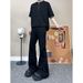 Men's Clothing High Street Style Street Style Men's Stretchy Flared Jeans With Belt Loops - High Waist Wide Leg Dark Black Denim Pants For Summer_viptrois.com