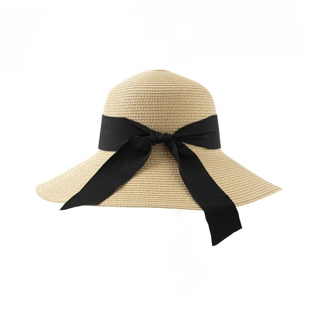 Women's Bow Decor Straw Sun Hat - Wide Brim UV Protection Hat For Beach & Summer Travel_viptrois.com