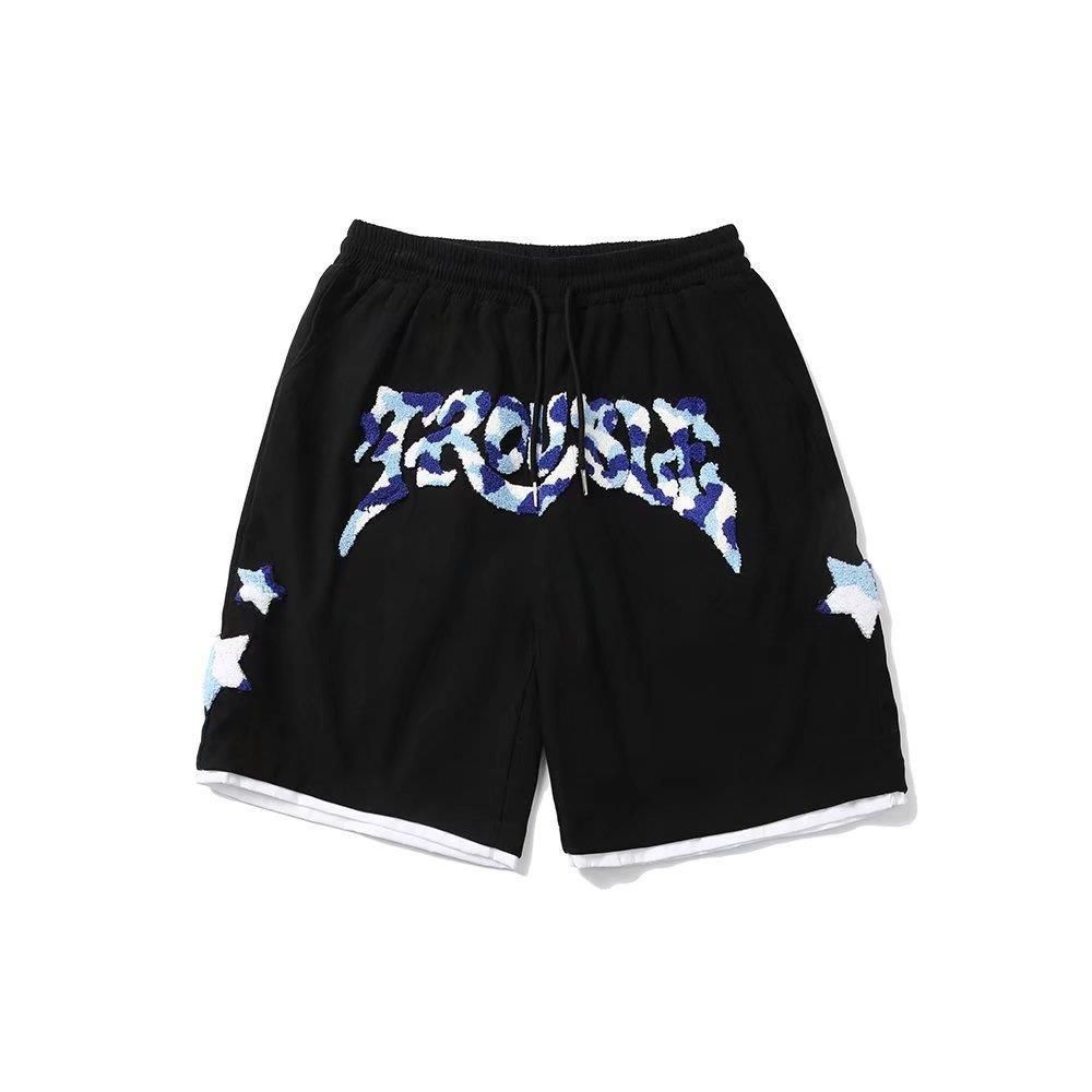 Men's Clothing Hip Hop Towel Embroidery Summer Drawstring Sports Shorts Men And Women Trendy Street Loose Wide Leg Five Point Guard Pants._viptrois.com